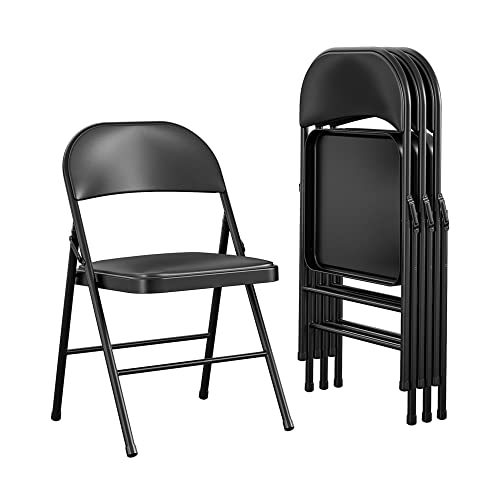 Vinyl Folding Chair, 4 Pack, Black