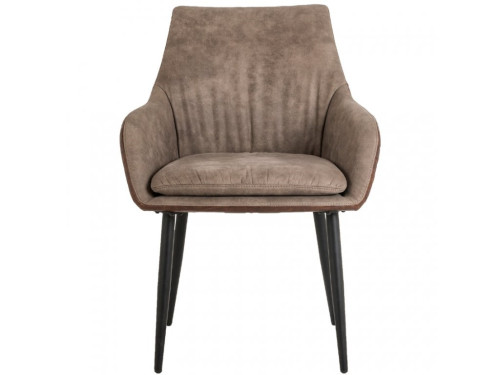 Taupe Upholstered Dining Armchair with Cushioned Seat and Metal Feet