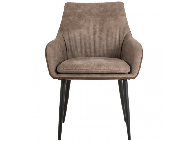 Taupe Upholstered Dining Armchair with Cushioned Seat and Metal Feet