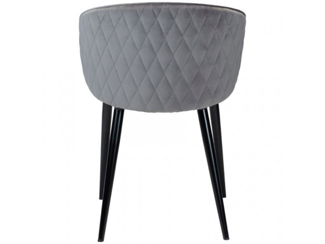Grey velvet upholstery dining chair with sleek black metal legs