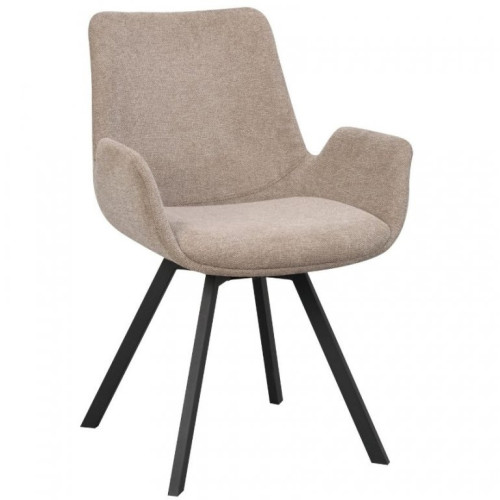 Rotatable beige fabric dining armchair with metal base