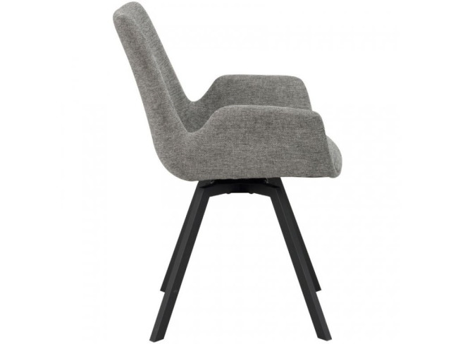 Rotatable grey fabric dining armchair with metal base