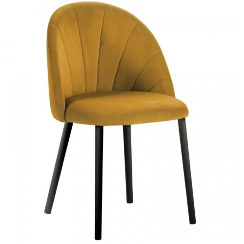 Dining Cafe Chair Yellow Velvet with Metal Legs