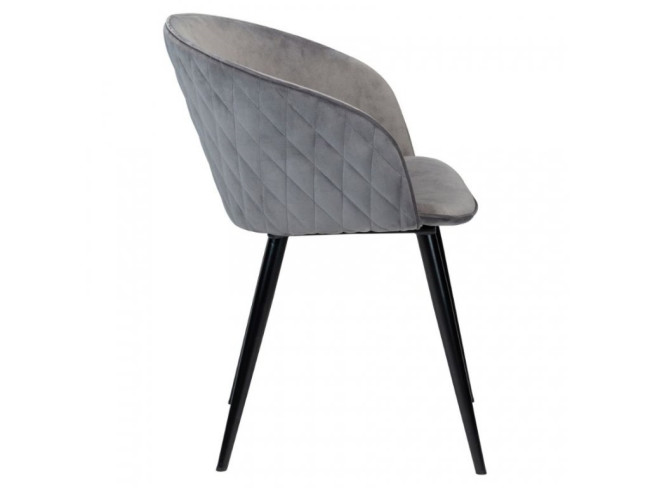 Grey velvet upholstery dining chair with sleek black metal legs
