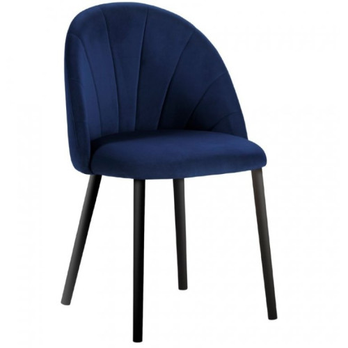 Dining Cafe Chair Navy Blue Velvet with Metal Legs