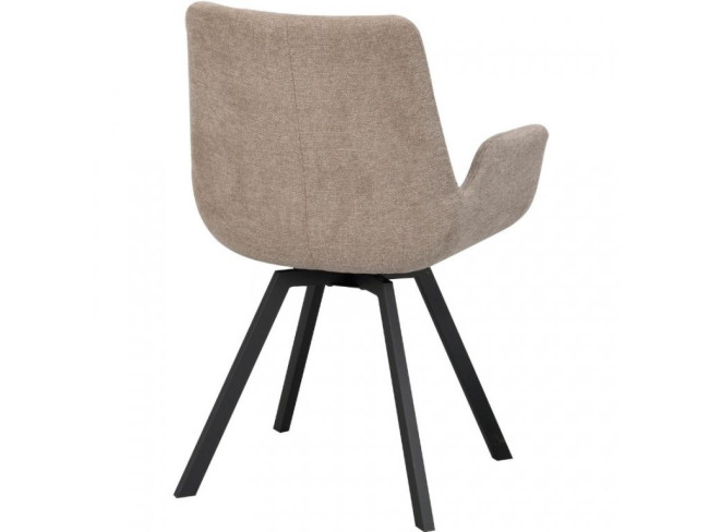 Rotatable beige fabric dining armchair with metal base