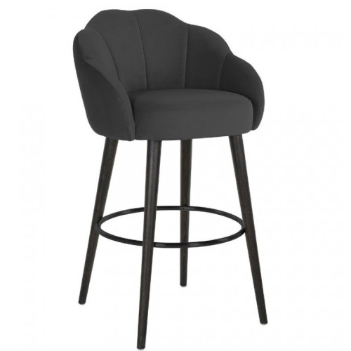 Dark Grey Velvet Bar Stool with Back