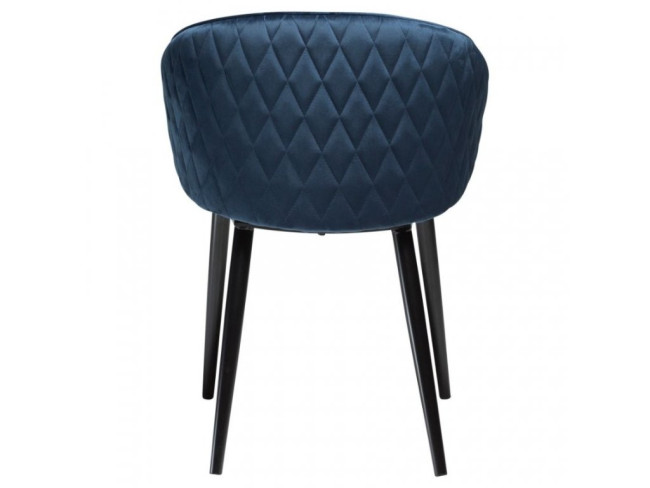 Dark blue velvet upholstery dining chair with sleek black metal legs