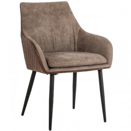 Taupe Upholstered Dining Armchair with Cushioned Seat and Metal Feet
