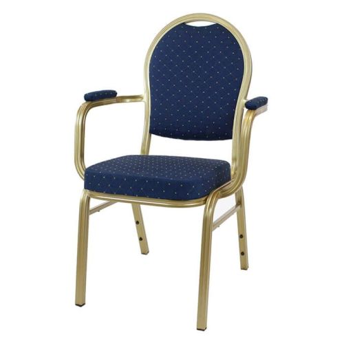 Round Back Aluminium Banqueting Chair - Blue Fabric with Arm Rests