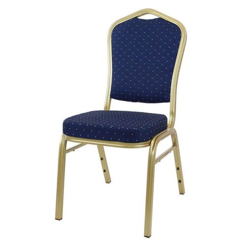 Diamond Aluminium Stacking Chair Blue Fabric Gold Frame