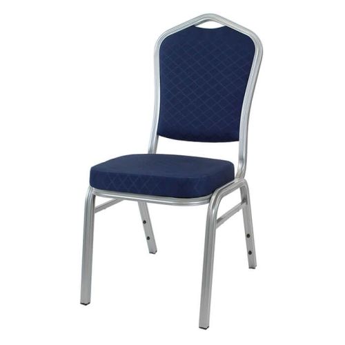 Diamond Aluminium Stacking Chair Blue Fabric Silver Frame