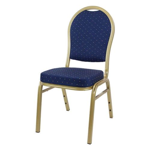 Round Back Aluminium Stacking Chair Gold Frame Blue Fabric