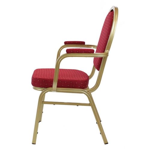 Round Back Aluminium Banqueting Chair Red Fabric with Arm Rests