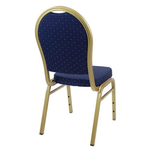 Round Back Aluminium Stacking Chair Gold Frame Blue Fabric