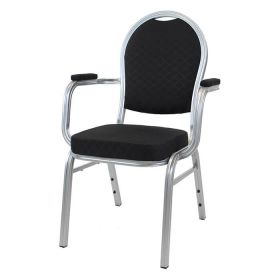 Round Back Aluminium Stacking Chair Silver Frame Black Fabric with Arms