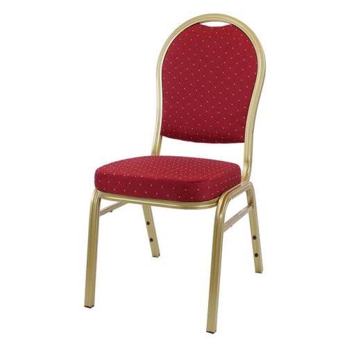 Round Back Aluminium Stacking Chair Gold Frame Red Fabric