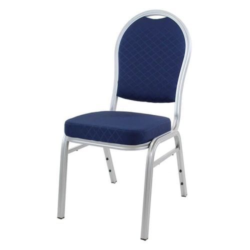 Round Back Aluminium Stacking Chair Silver Frame Blue Fabric