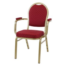 Round Back Aluminium Banqueting Chair Red Fabric with Arm Rests