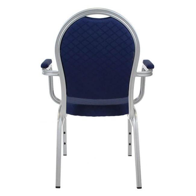Round Back Aluminium Stacking Chair Silver Frame Blue Fabric With Arms
