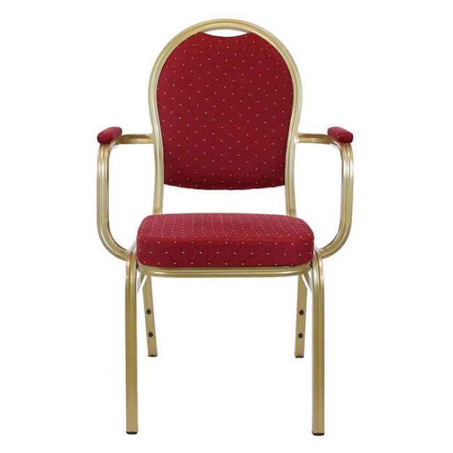 Round Back Aluminium Banqueting Chair Red Fabric with Arm Rests