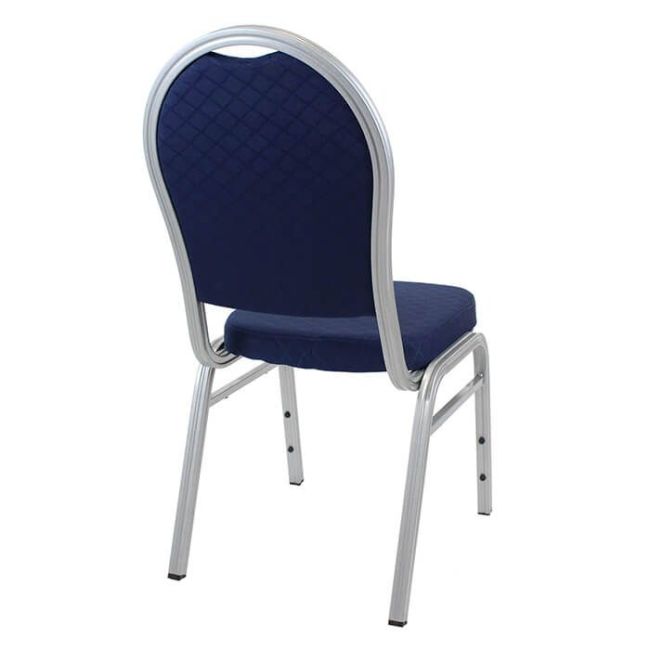 Round Back Aluminium Stacking Chair Silver Frame Blue Fabric
