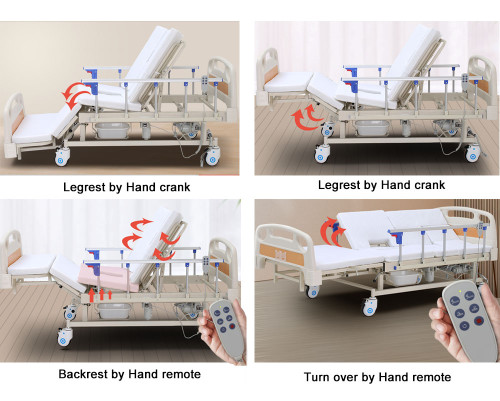 Factory price nursing home care bed electric medical bed prices 5 function patient hospital bed with petty commode for clinic