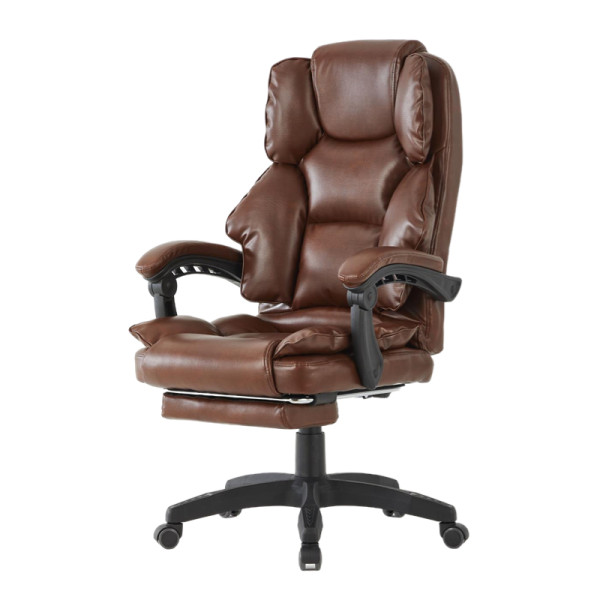 Brown Faux Leather Office Chair With Footrest