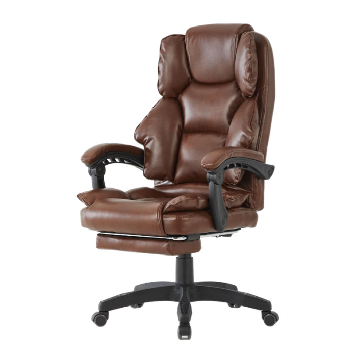 Brown Faux Leather Office Chair With Footrest