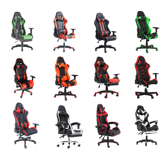 Black and green faux leather gaming chair with a nylon base