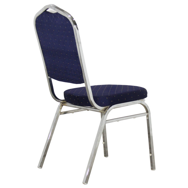 Blue fabric stackable banquet dining chair with silver metal frame