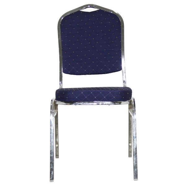 Blue fabric stackable banquet dining chair with silver metal frame