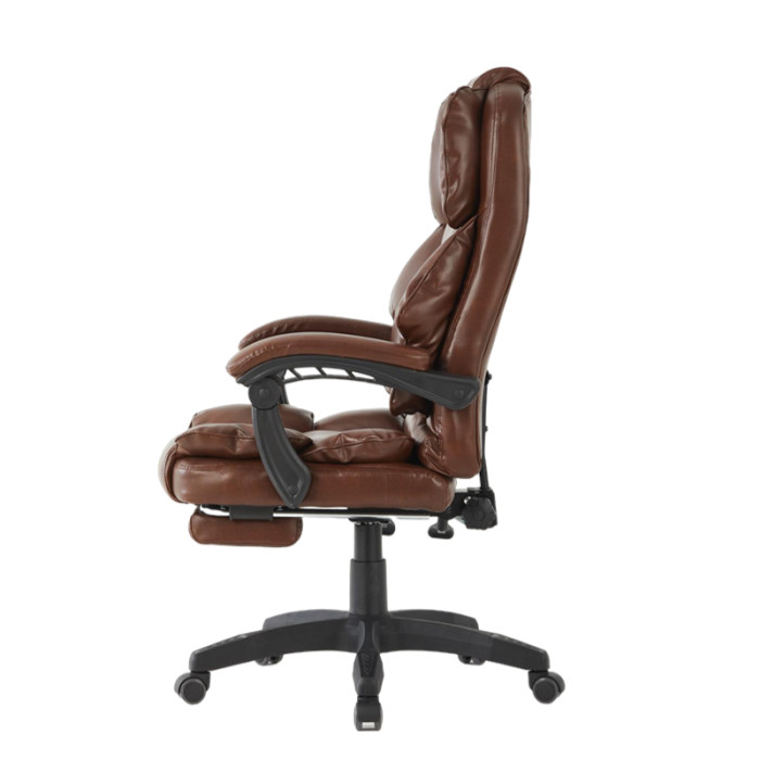 Brown Faux Leather Office Chair With Footrest
