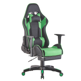 Black and green faux leather gaming chair with a nylon base