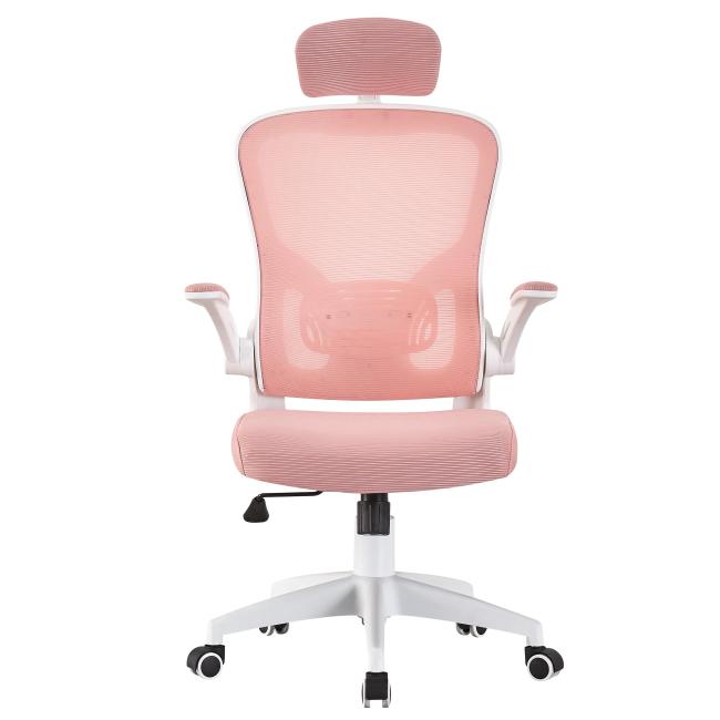 Good Quality Ergonomic Full Mesh Office Chair with Headrest Independent Adjustable Armrest Pink and White Seating