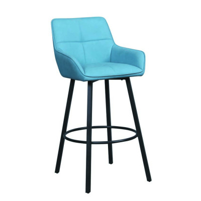 Modern Armrest Counter Height Bar Stool with Light Blue Fabric Seat