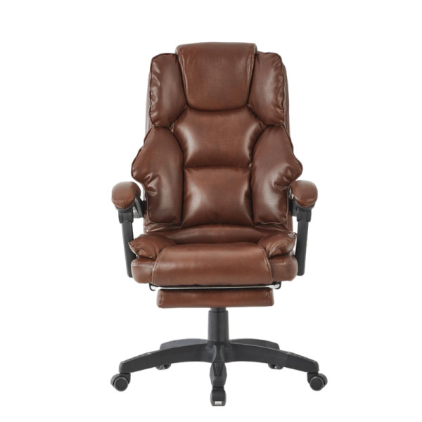 Brown Faux Leather Office Chair With Footrest