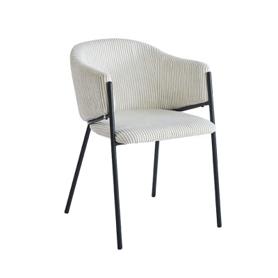 Elegant and stylish white boucle dining chair with armrest