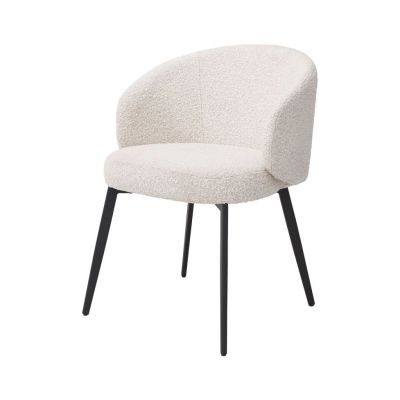 Beige Bouclé Armchair - Carbon Steel Legs & Mid-Century Design