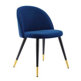 Modern Navy Blue Velvet Armless Dining Chair with Sprayed Metal Legs