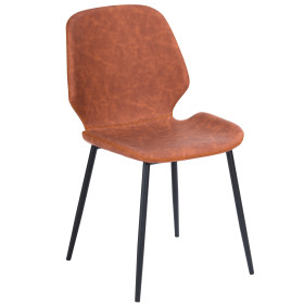 Industrial Brown Faux Leather Armless Dining Chair with Carbon Steel Legs - Vintage Style
