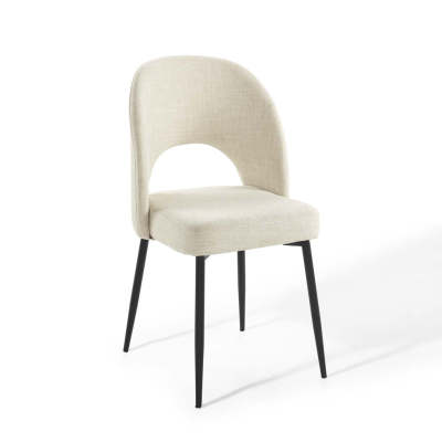 Modern Beige Fabric Dining Chair - Carbon Steel Legs 