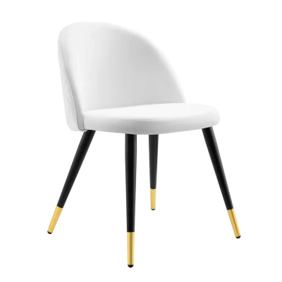 Modern White Velvet Armless Dining Chair with Sprayed Metal Legs 