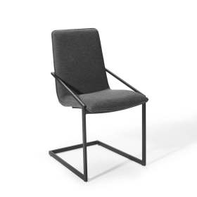 Sleek Dark Gray Fabric Cantilever Dining Chair with Carbon Steel Legs