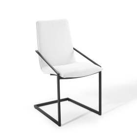 Sleek White Fabric Cantilever Dining Chair with Carbon Steel Legs