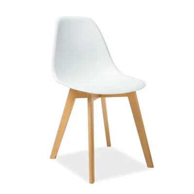 White Polypropylene Seat Beech Wood Legs Armless Chair - Scandinavian Minimalist Design