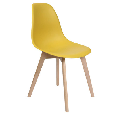 Yellow Polypropylene Seat Beech Wood Legs Armless Chair – Modern & Lightweight