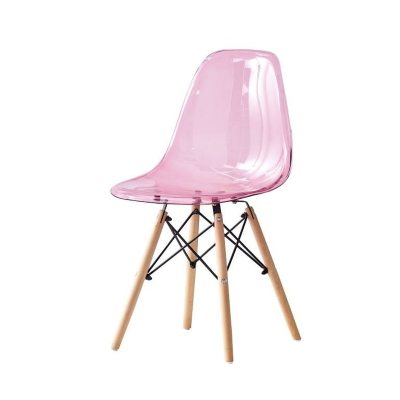 Transparent Pink PC Seat Beech Wood Legs Armless Chair - Modern & Playful Design