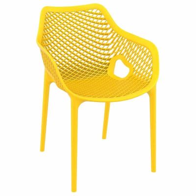 Stackable Yellow Polypropylene Plastic Arm Air Chair - Style, Comfort, and Space - Saving in One