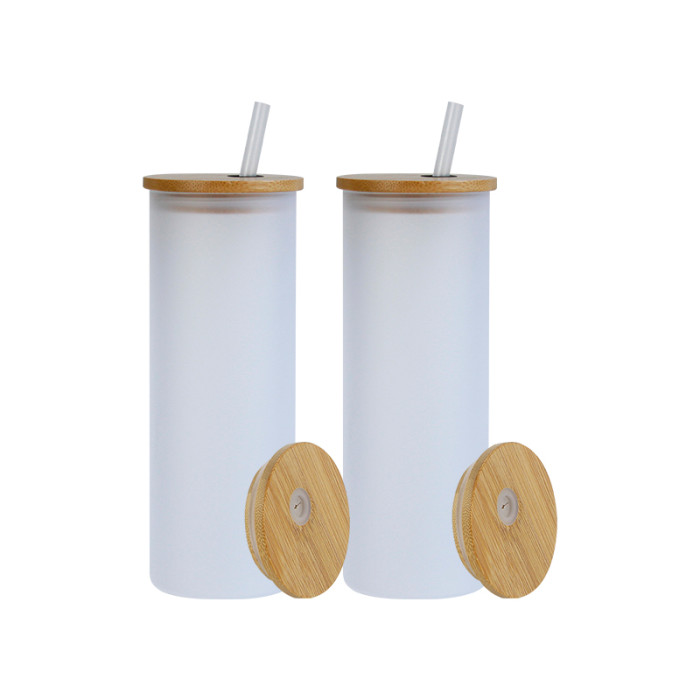 US Warehouse RTS 25oz Sublimation Frosted Glass Jar with Bamboo Lid and Plastic Straw
